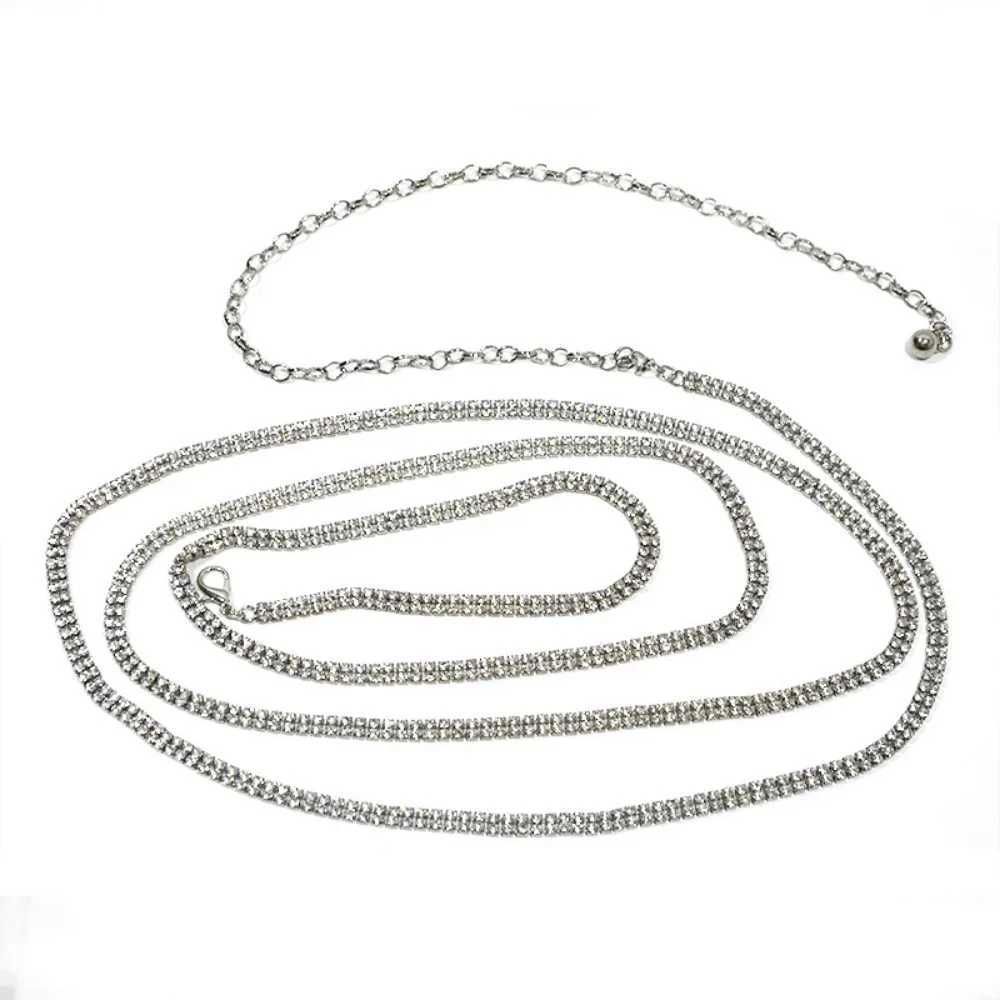Women Silver Long Rhinestone Chain Belt Free Wrap Around Waist Chain L250926