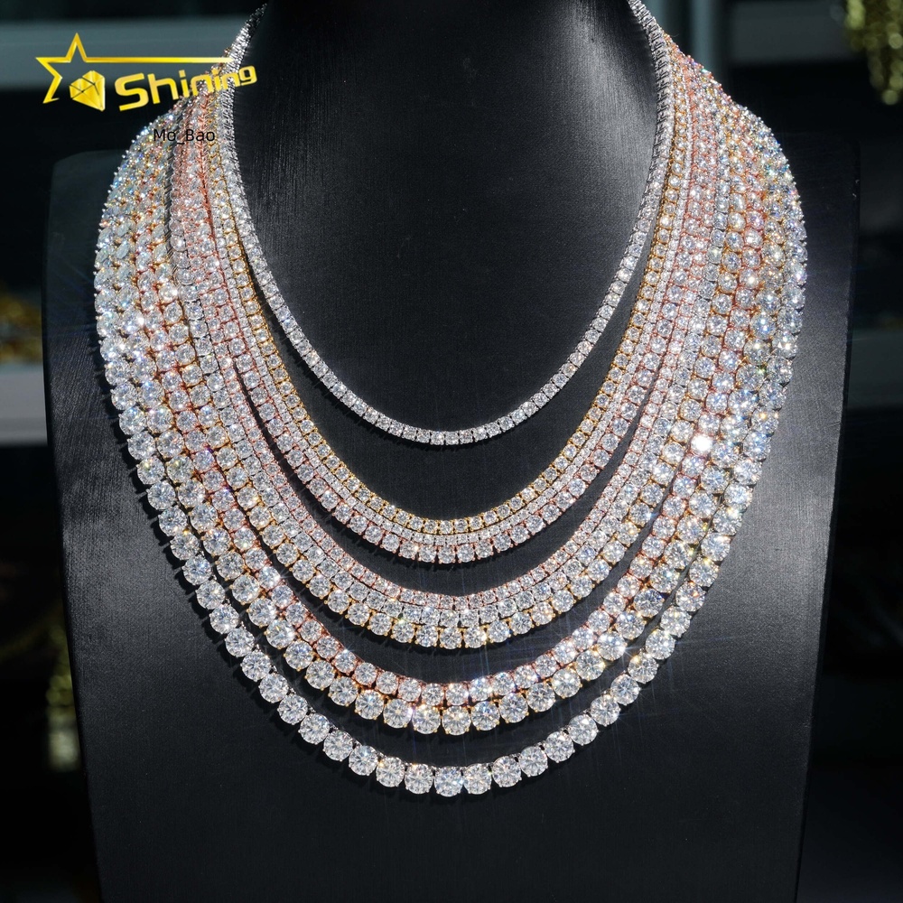 Wholesale Factory Price 3MM 4MM Hip Hop Iced Out Jewelry Lab Grown Moissanite Diamond Jewelry Tennis Chain Necklace