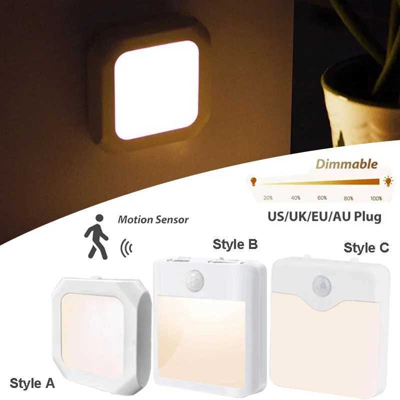 Motion Sensor Night Light LED Wireless Night Lamp US EU UK AU Plug Energy Efficient Dimmable Sensor Stairway Lamp for Bedroom C250925
