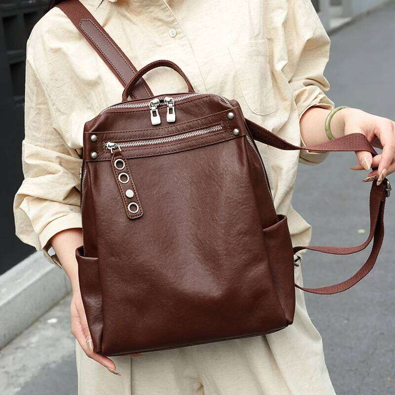Women Natural Cow Leather Lady Cowhide Design Large Capacity Bags Female Retro Versatile Backpacks Ladies Fashion Bag Suotong2509