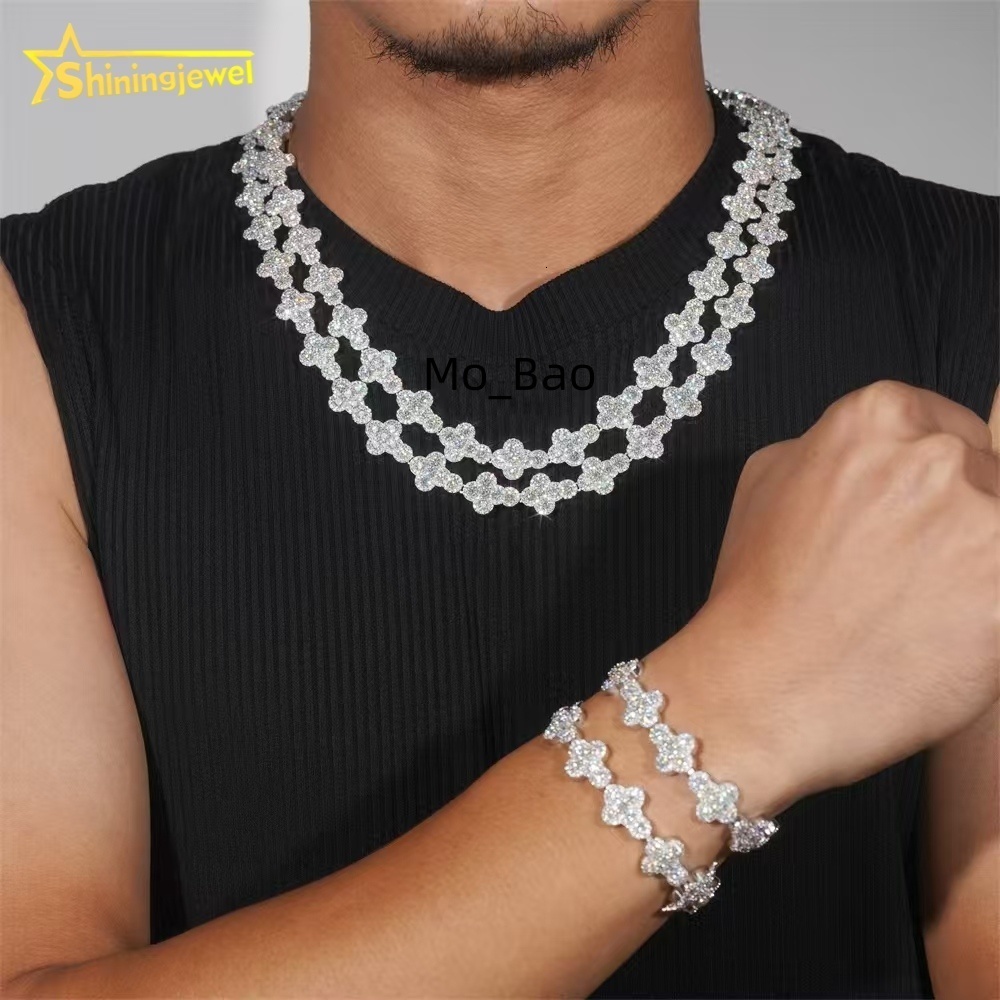 GRA Certificate Iced Out Custotm VVS Moissanite Diamond 925 Silver Hip Hop Jewelry Cross Bracelet Cuban Link Chain Necklace