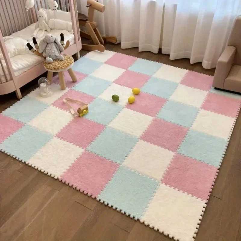 Plush Puzzle Foam Floor Mat for Kids Thick Interlocking Fluffy Tiles with Border Square Rug Bedroom Baby Jigsaw Puzzle Play Mat C250926