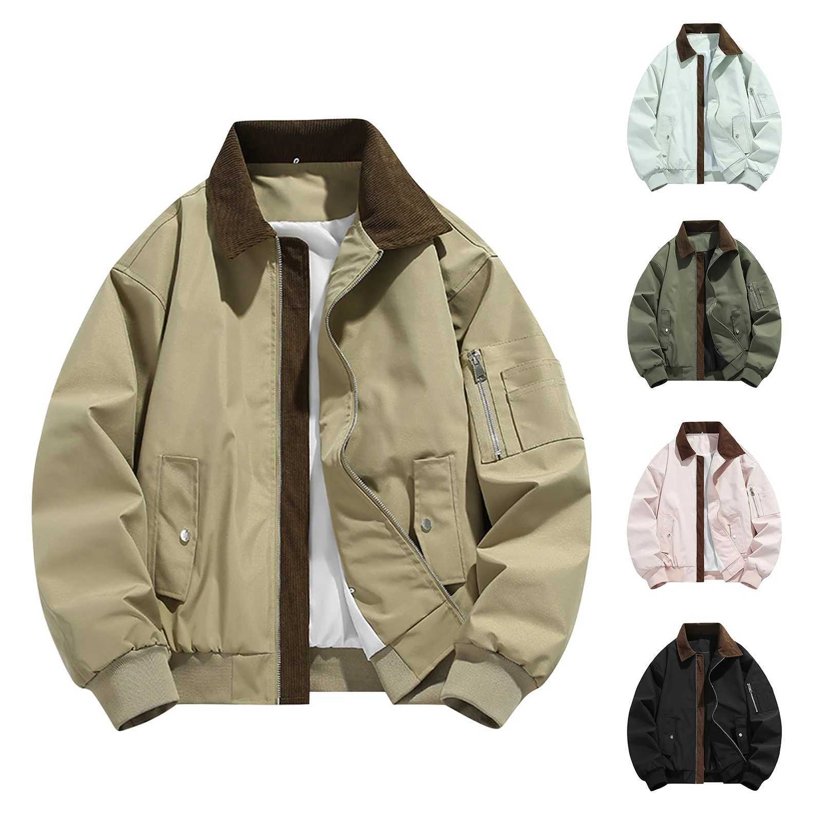 MenS Winter Collar Jacket Solid Color Casual Sports Jacket Full Zipper Lightweight Outdoor Workwear Top Suitable For Daily Wear W250926