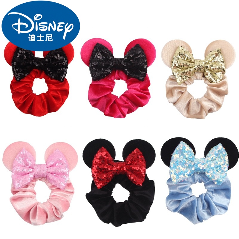 Disney girl Halloween hair accessory Mickey Christmas hair ring plus thickened velvet pig intestine hair ring elastic golden velvet hairband Halloween