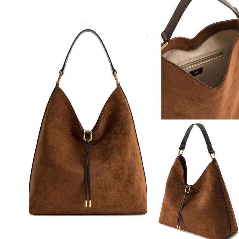Aria Large Capacity Faux Suede Shoulder Crossbody Bag For Women Solid Color Underarm Commuter Bag, Simple Casual Purse Suotong0917