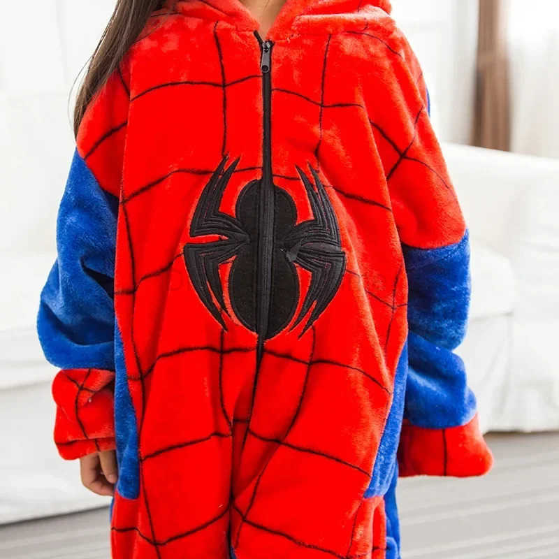 Disney 2025 Childrens Pajamas Spiderman Cosplay Costume Nightgown Home Flanne Hooded Sleepwear Jumpsuit Pajamas for Spider Man Costume H250926