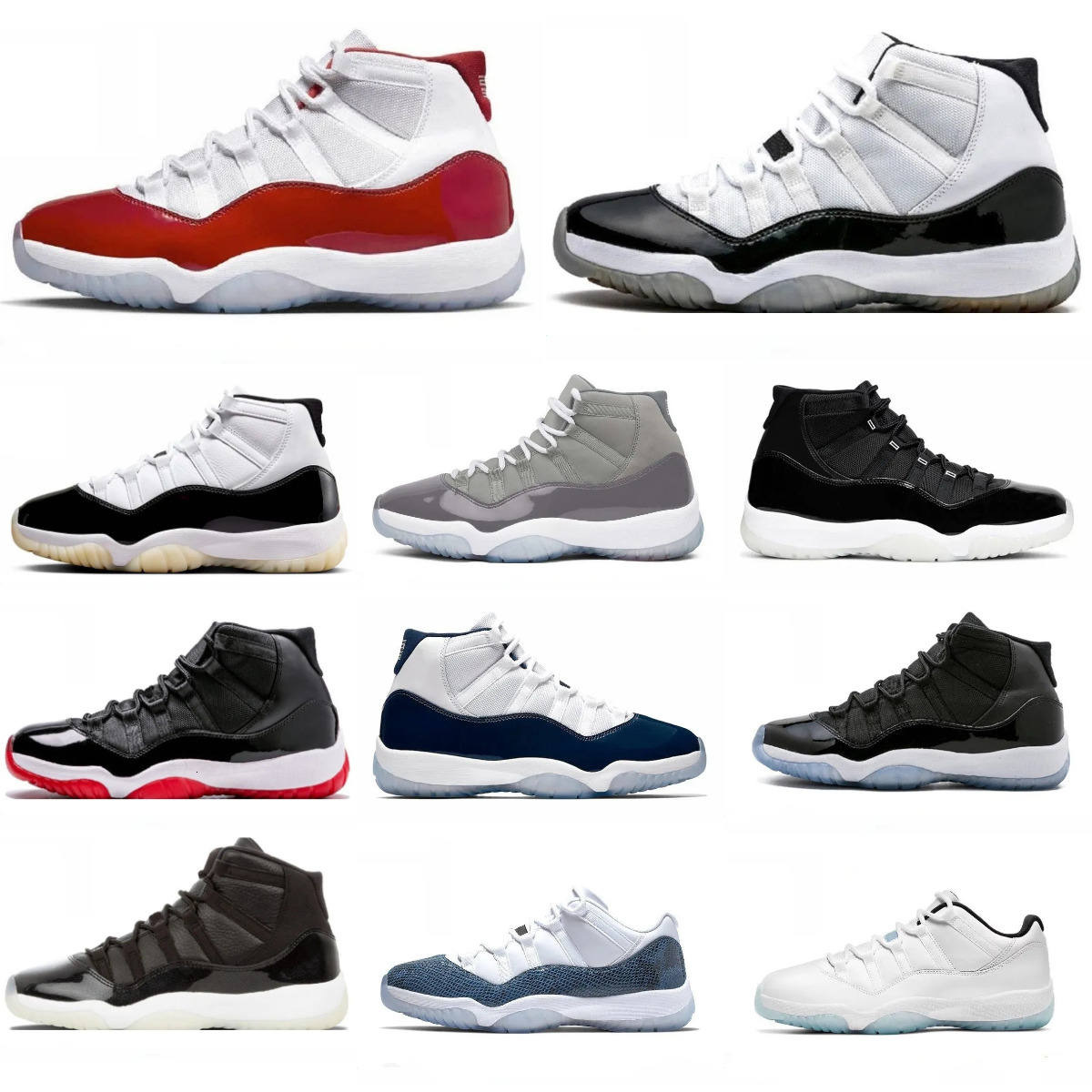 J11 11 Basketball Sports Shoes Trainers 11s Bred Velvet Gold Sail Cherry COOL GREY Space Jam Cool Cement Grey Unc Gamma Blue Space Olive Men Women Outdoor Sneakers S9