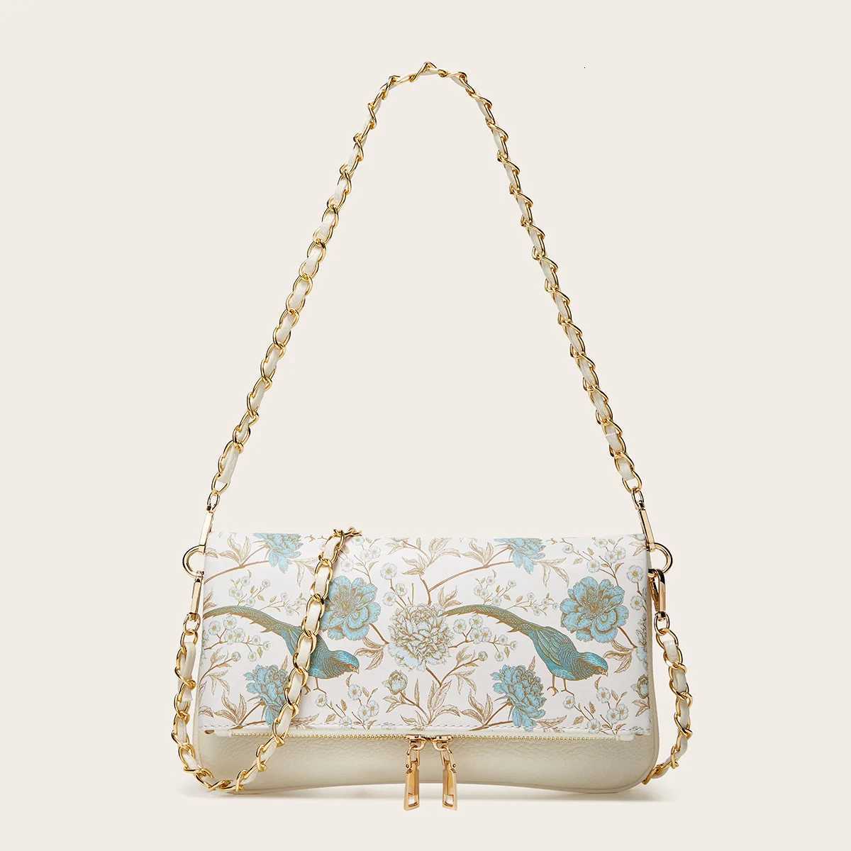 Vintage Shoulder Bags for Woman Floral Faux Leather Crossbody Bags Women 2025 Small Square Bag Ladies Beige Black Retro Chain Z250926