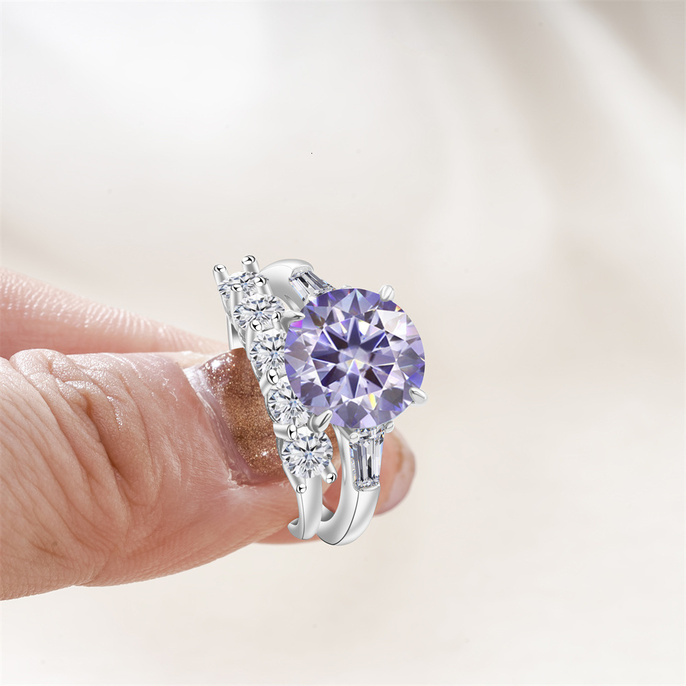 6.5 CT Luxury Sterling Silver Moissanite Ring Set with GRA Certificate Authoritative Certification Birthday Gift Recommendation