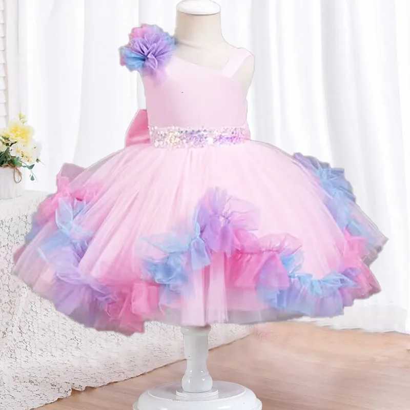 New One Shoulder Lace Girl Party Dress Elegant Girl Christmas Prom Evening Dress sheer 06Y Flower Boy Walk Show Fluffy Dress Z250926