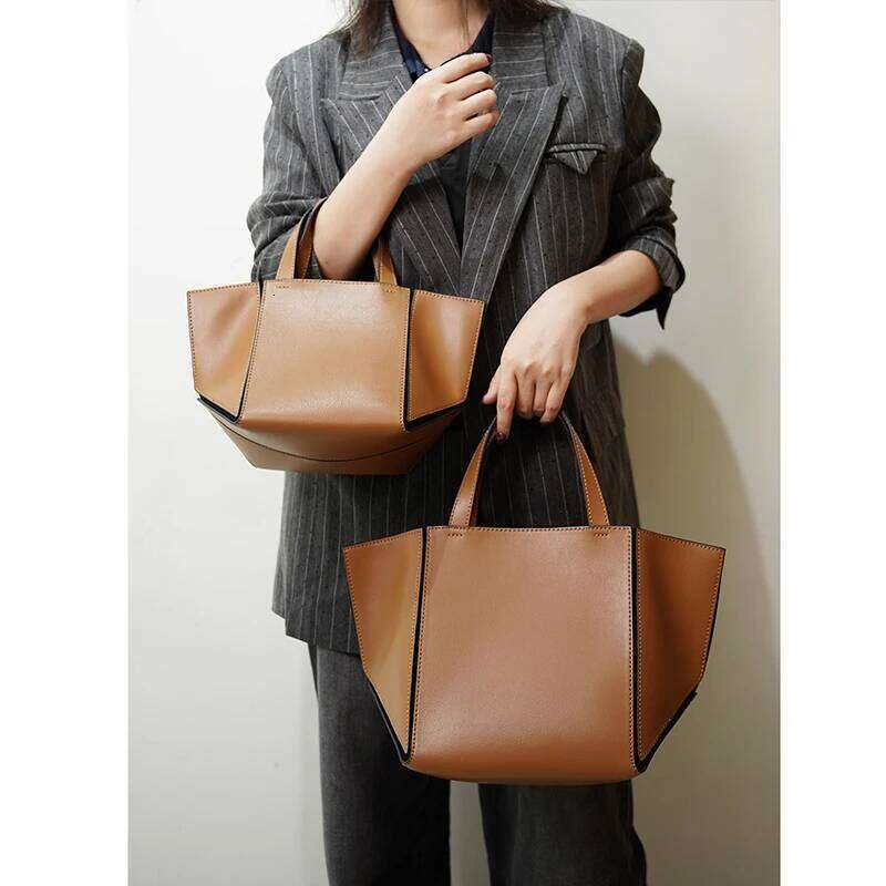 Women's Genuine Leather Commuter Tote 2In1 Large Capacity Bucket Mother Shopping Foldable Wings Bag suotong2509