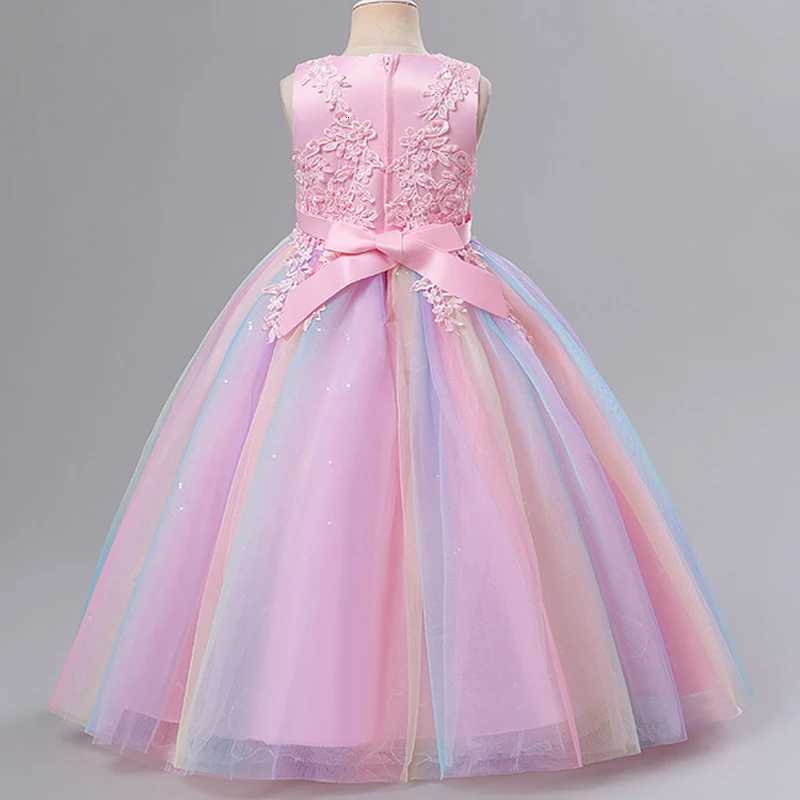 Girl Princess Birthday Party Unicorn Splice Colorful Long Dress Formal Eucharist Party Prom Show Embroidery Beaded Dress Girl Z250926