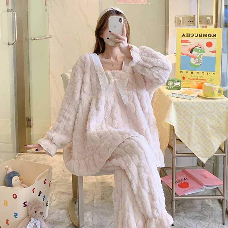 2024 New Autumn And Winter Ladies Coral Velvet Pajamas Cute Padded Thickened Pajamas Suit Flannel Homewear Suit Z250925