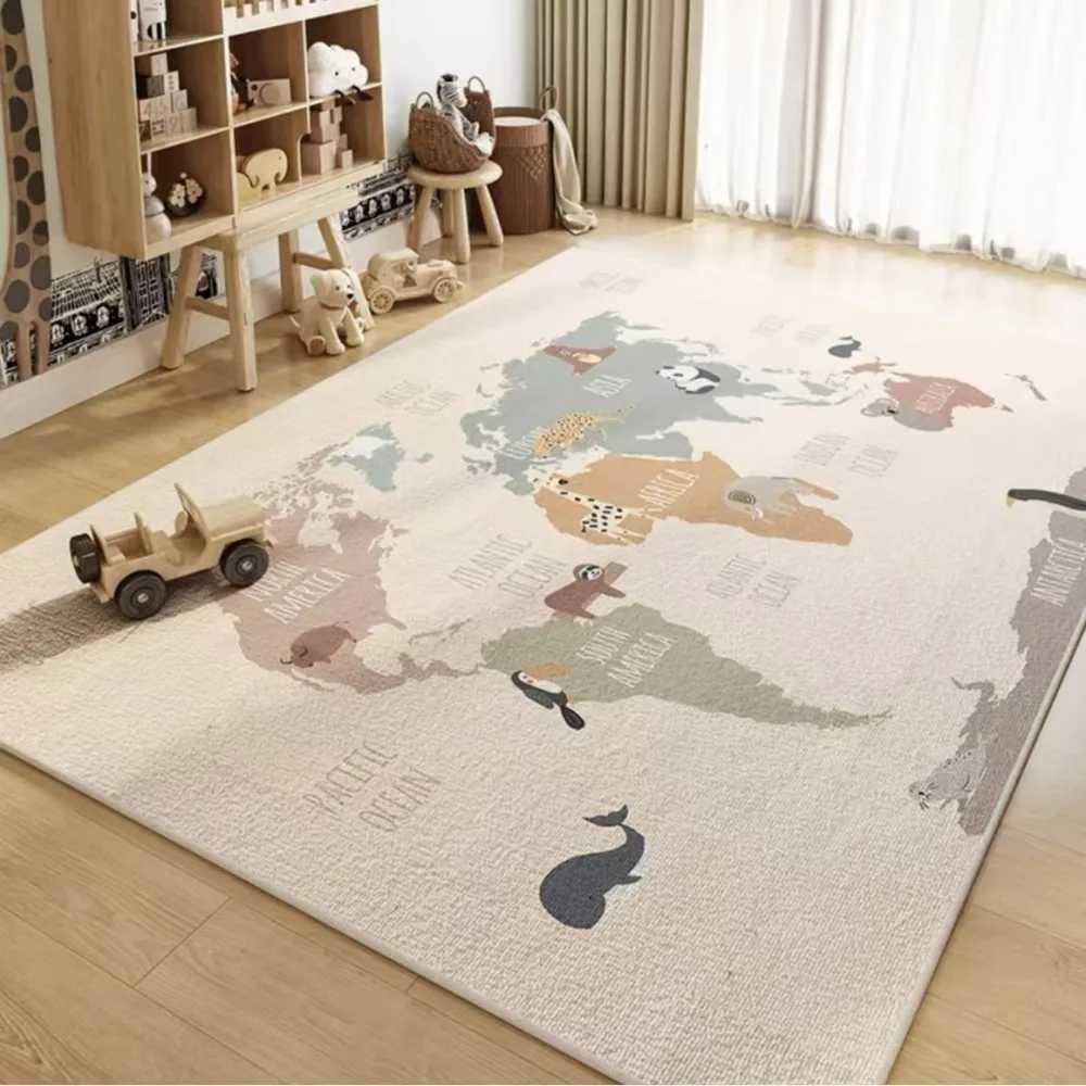 VIKAMA rystal Pile Carpet Room Bedroom Cartoon World Map Underwater World Space Rug Washable Nonslip Carpet Childrens Playmat C250926