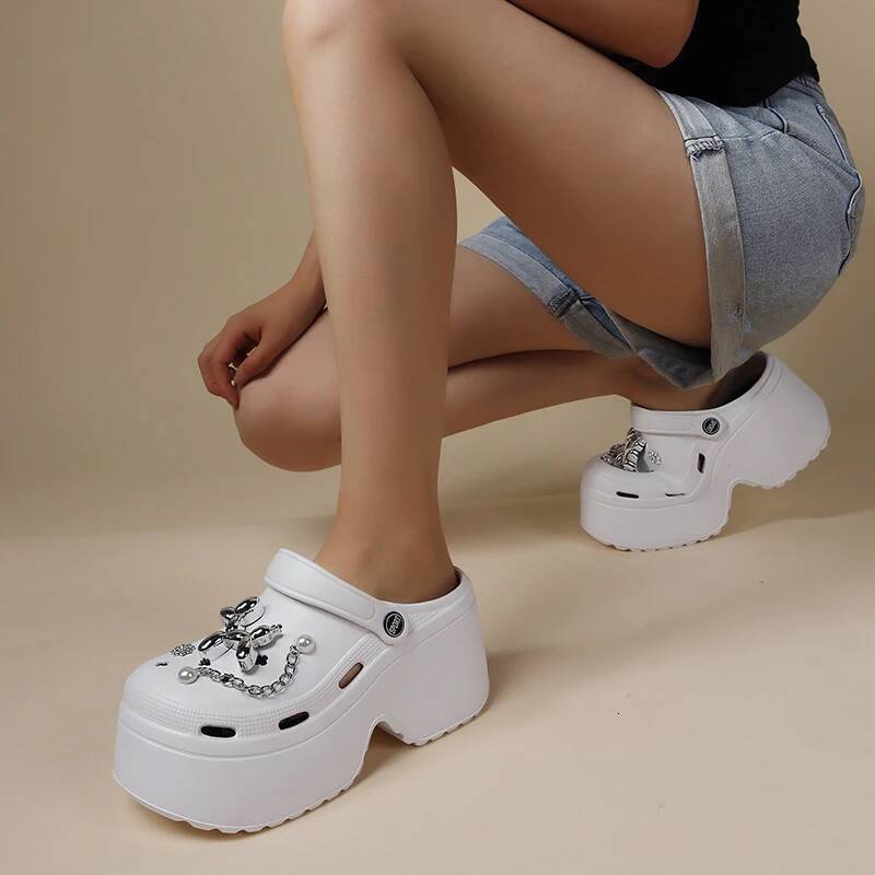 Women's Diy Clogs Summer 2024 Slip On Wedge Platform Sandals Woman Fashion Chain Thick Sole Garden Shoes Ladies ddmypanda