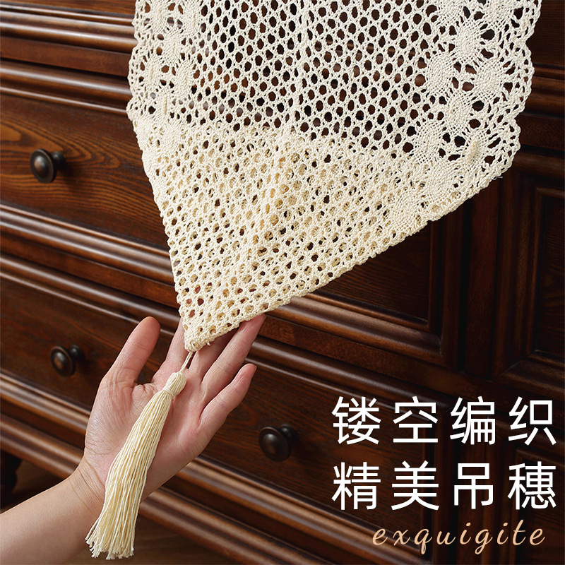 Chest of drawers, table runner, hollow retro art cotton thread crochet lace tablecloth, TV cabinet, shoe cabinet, coffee table cover KZBZ01