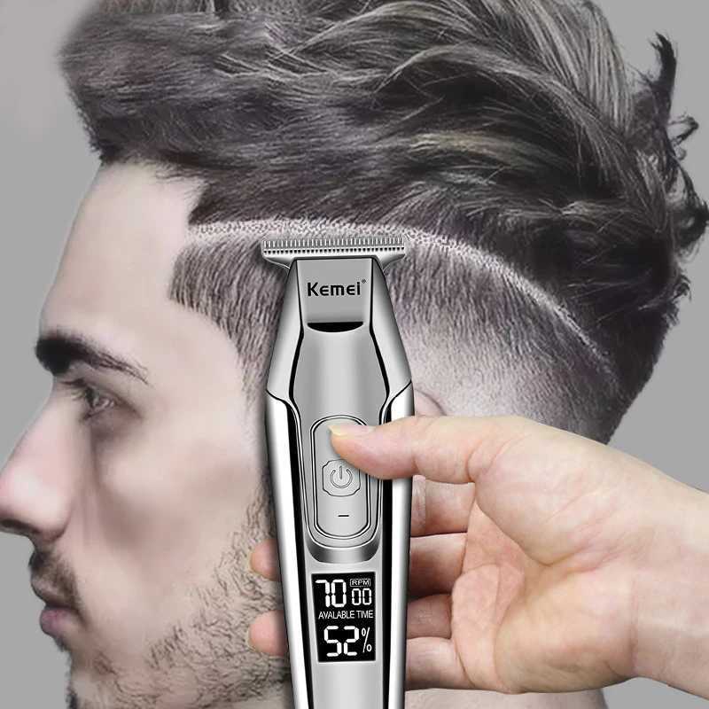 Kemei 5027 Barber Hair Trimmer Zero Gapped Cordless Edge Hair Clipper Closecutting Machine for Lining Dry Shaving LCD Display R250926