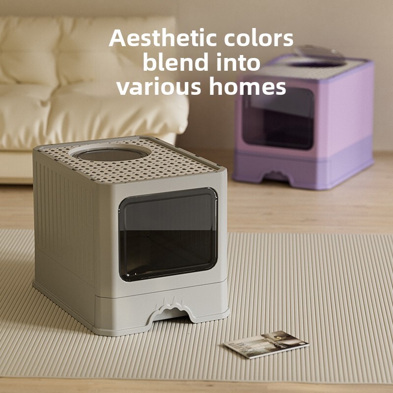Fully Enclosed Extra Large Drawer Type Top Entry Anti-Odor Anti-Splash Litter Box Cat Toilet for Cats