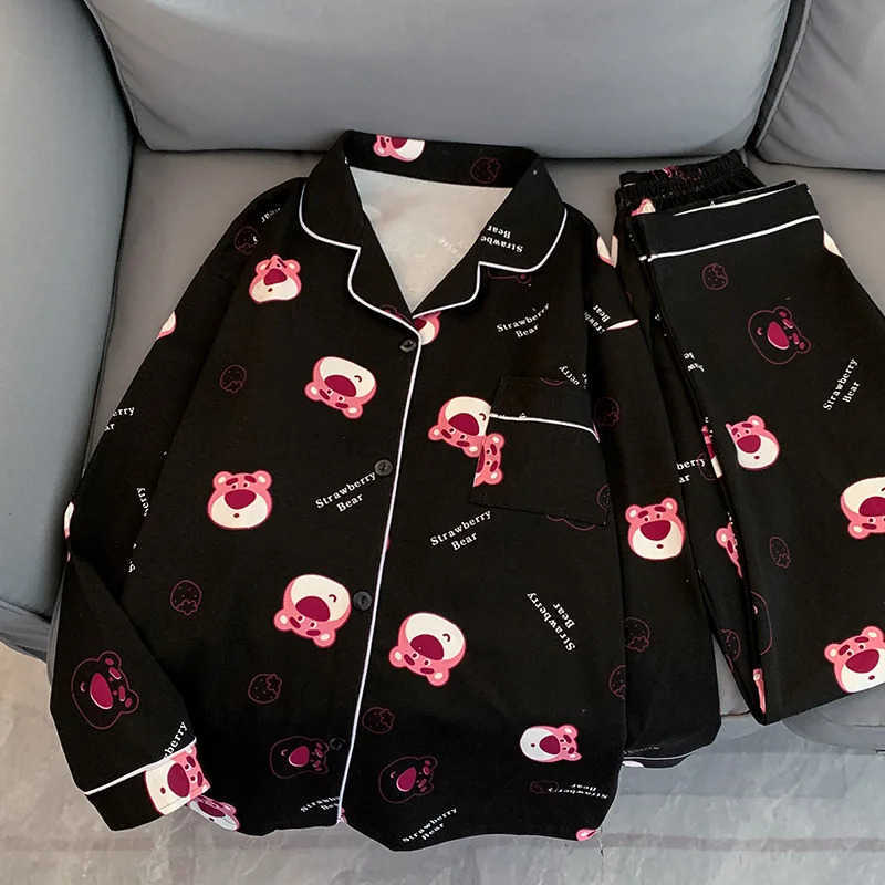 Disney Strawberry Bear Cute Pajamas New Autumn Long Sleeve Home Clothes Set Women Pajama Sets Womens Sleep Lounge Underwear H250926