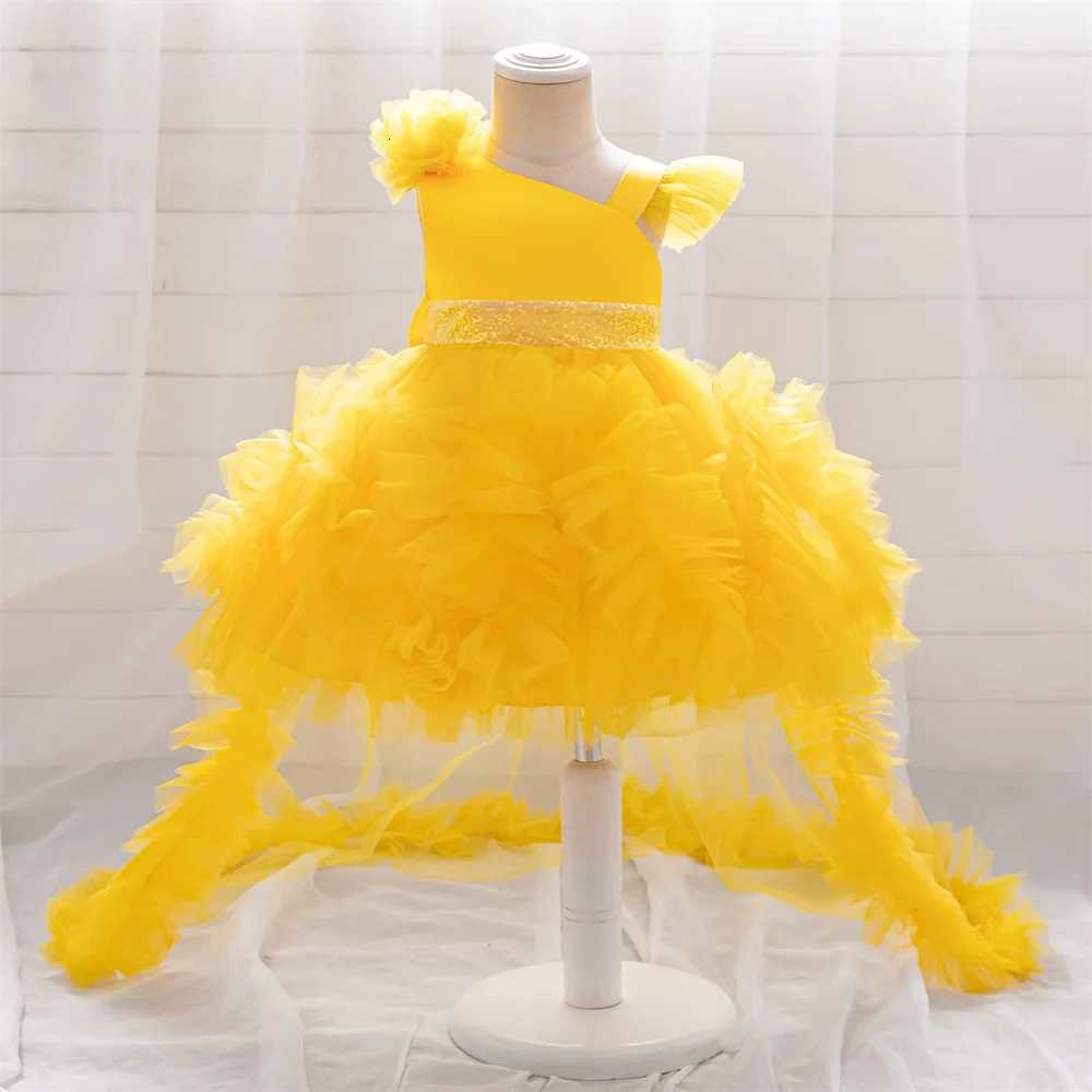 Baby Girls Trailing Birthday Party Dress Kids Yellow Lace Fluffy Costumes Toddler Summer Holiday Dresses Infant Fashion Vestido Z250926