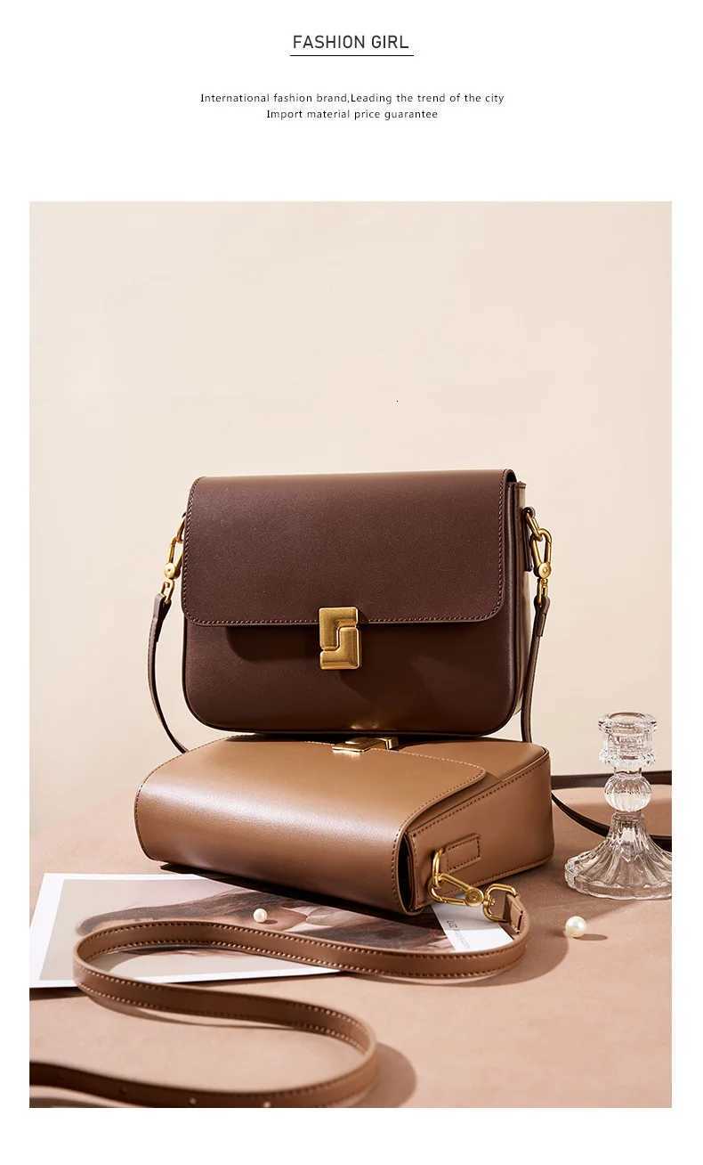 Genuine leather womens bag 2025 new spring and summer crossbody bag commuter shoulder bag small square cowhide bag Z250926
