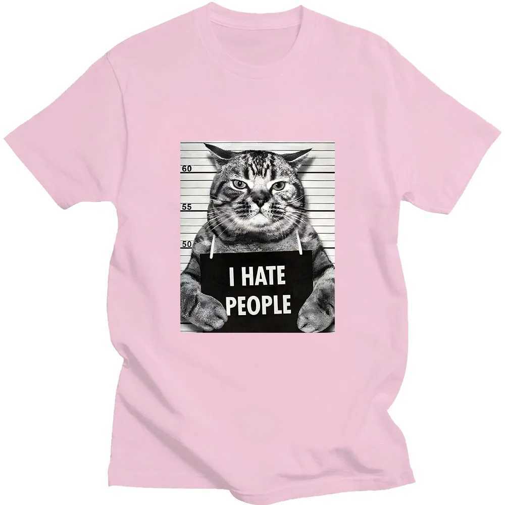 I Hate People Meow Print Tshirt Fun Cat Print T Shirts Loose Street Short Sleeve FemaleMale 100 Cotton Clothing Casual Tshirt L250926