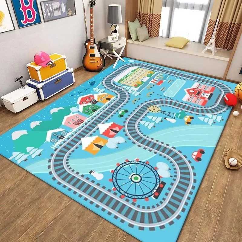 Child s Game Cartoon Carpet Game Room Living Room Sofa Bedroom Study Entrance Mat Nonslip Kid Traffic Road Parking Lot Rug C250926