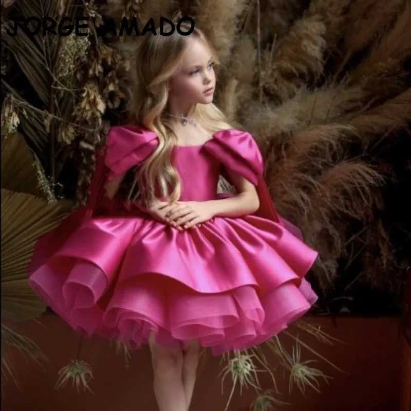 Girls Party Dress Bow Bubble Sleeves Solid Color Fluffy Mesh Princess Birthday Formal Dresses H31201 Z250926