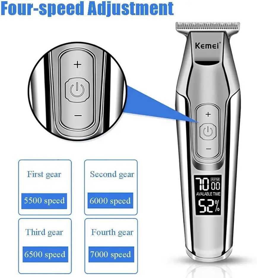 Kemei Hair Clipper Hair Trimmer for Men Adjustable Speed LED Digital Hair Clipper Carving Clippers Electric Razor R250926