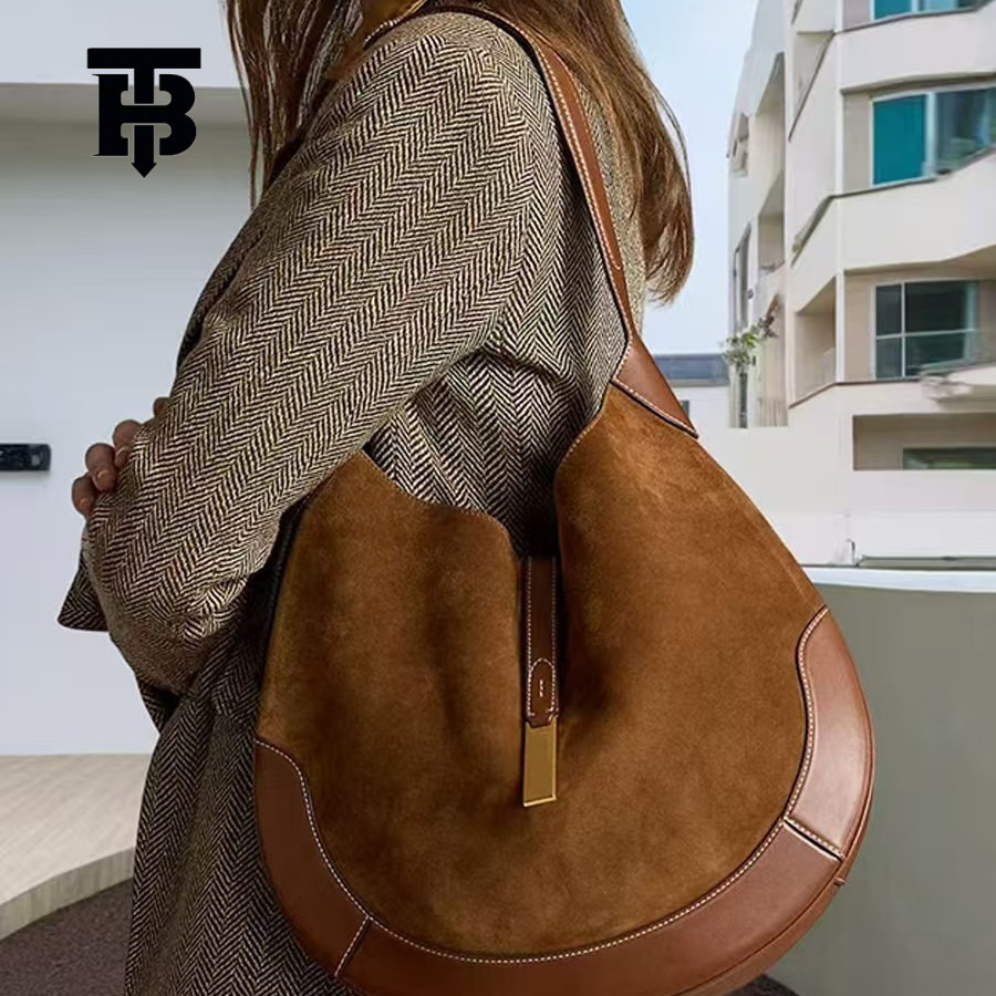 TB BHULAMTE Free Shipping New Designer Bag Women's Armpit Bag Suede Equestrian Design Dumpling Bag Handbag Fashionable Hand-held Crescent Bag