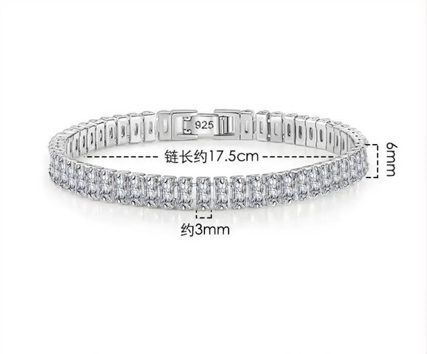 100 925 Sterling Silver 46mm Emerald Cut High Carbon Diamond Bracelets For Women Engagement Wedding Party Fine Jewelry