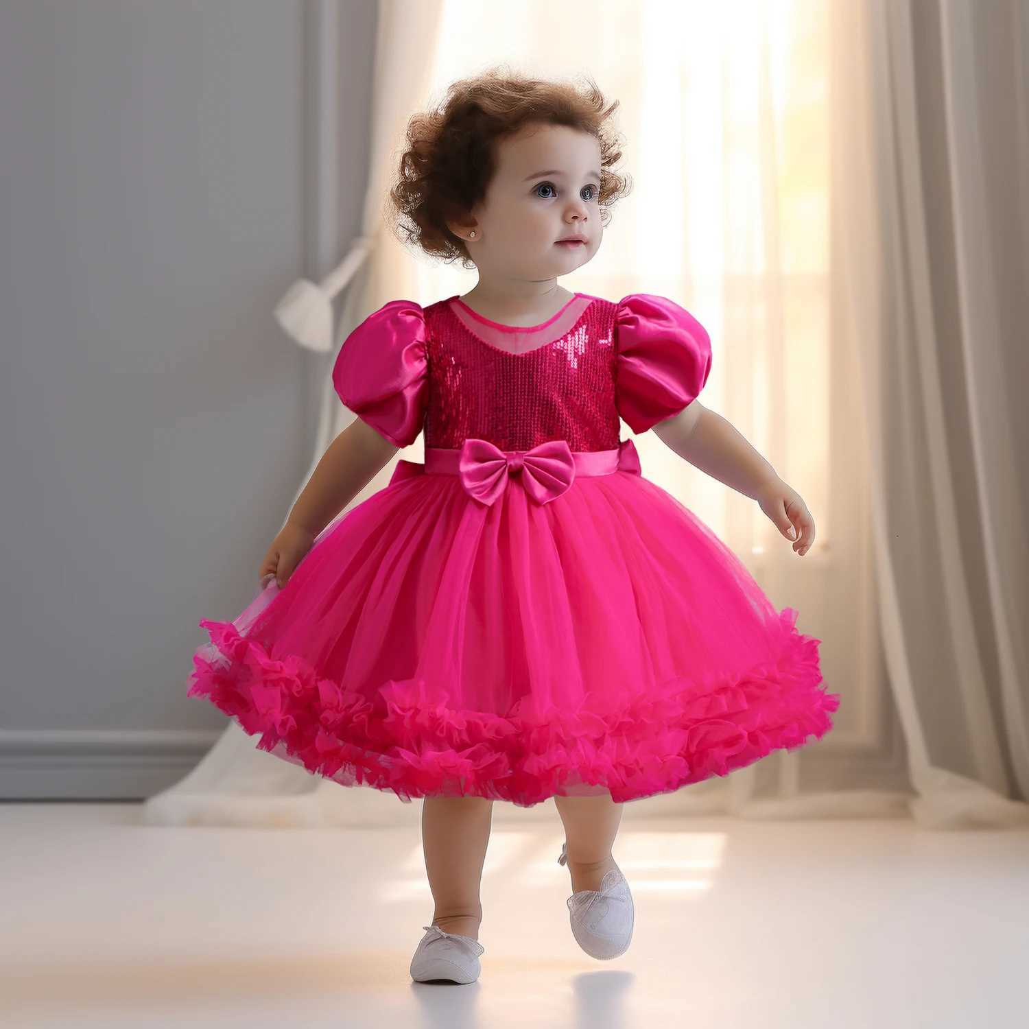 Baby Girl Fluffly Pink Princess Dress Toddler Infant Wedding Party Prom Gown Children Sequin 1st Birthday Baptism Evening Dress Z250926