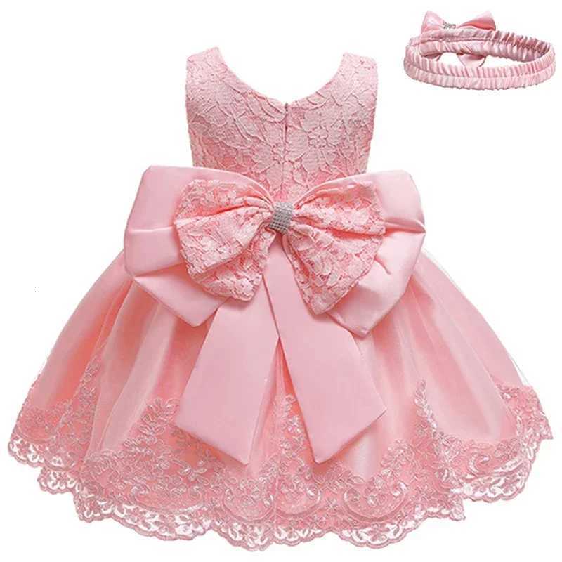 New summer Baby Dress Lace Big bow Pink Baptism Dresses for Girls 1st year birthday party wedding baby clothing 310 Years Z250926