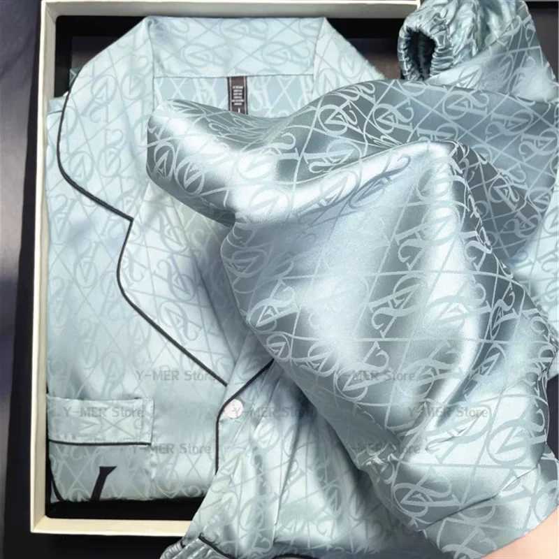 Green Print Pajamas Set Long Sleeve Sleepwear Women Luxury Rayon Home Clothes V Letter Loungewear Pijama Mujer 2Pcs Nightwear Z250925