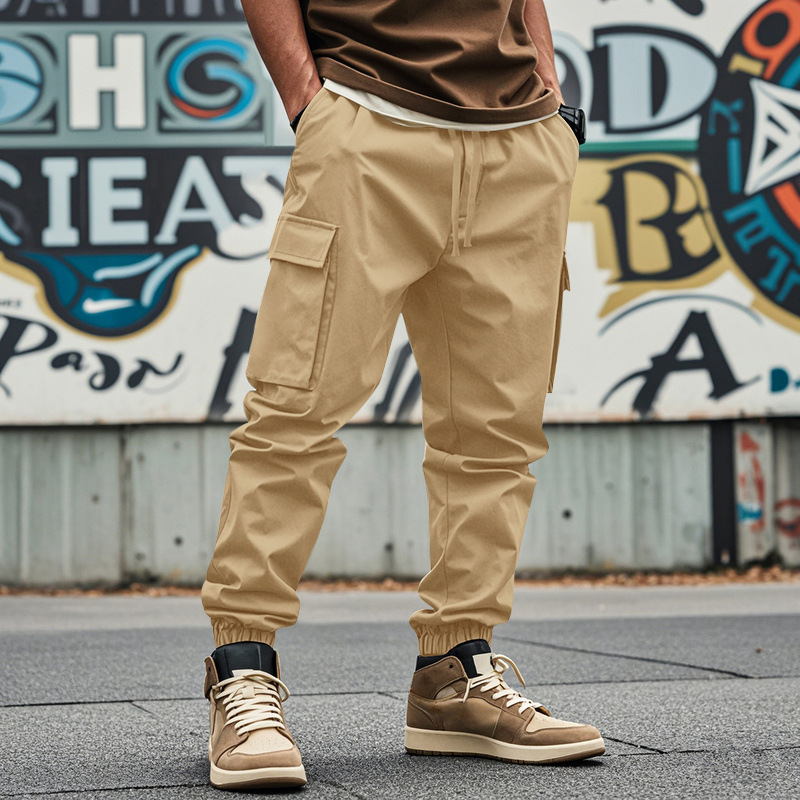 American Outdoor-Inspired Multi-Pocket Relaxed Fit Men's Cargo Pants with Tapered Ankles for Streetwear and Casual Sports European size: S-3XL
