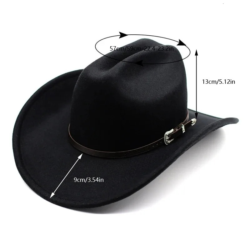 Vintage Western Cowboy Hat For Mens Gentleman Lady Jazz Cowgirl With Leather Wide Brim Cloche Church Sombrero Hombre Caps251010