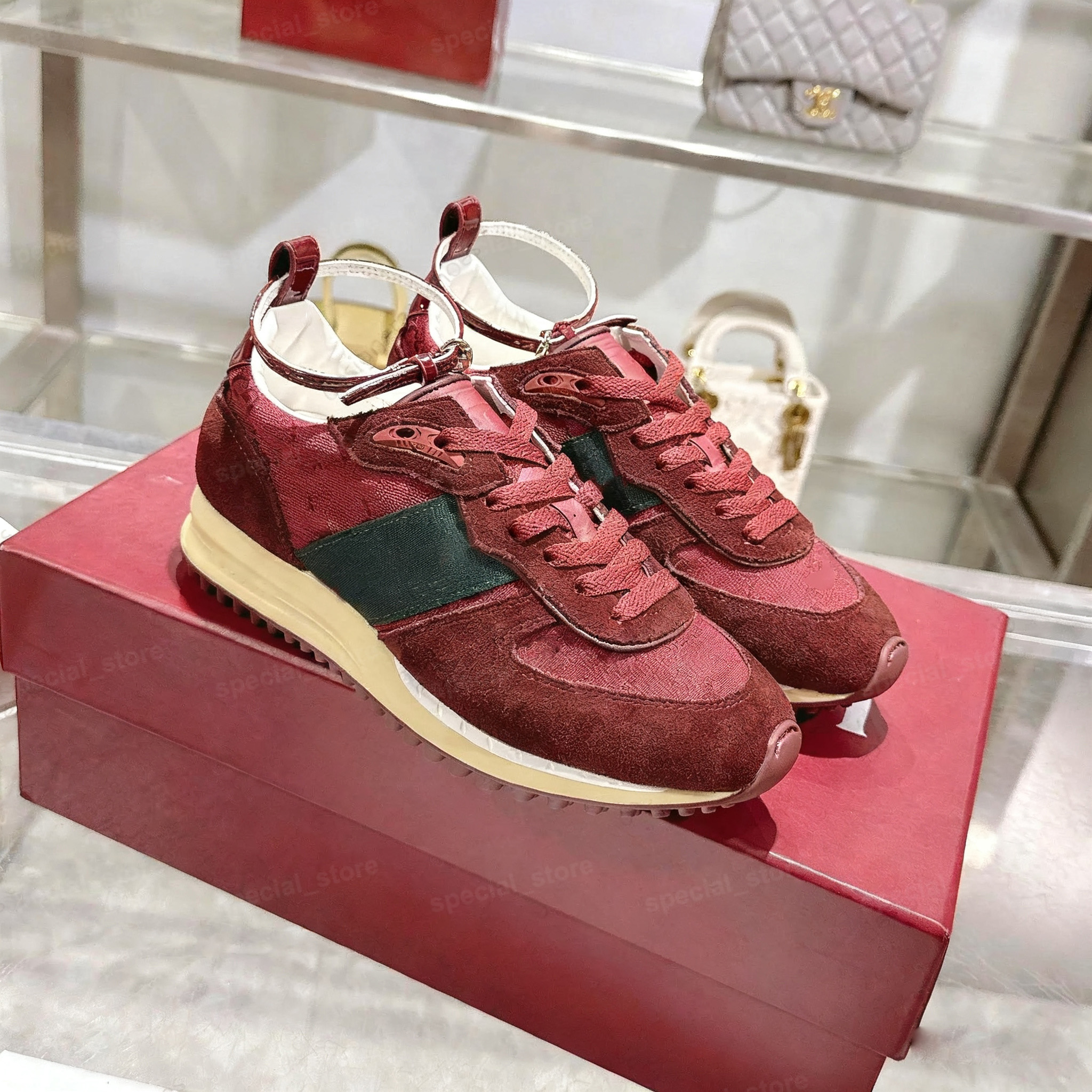 designer shoes womens sneakers suede vintage trainers men running shoes platform shoes canvas shoes detachable and adjustable ankle strap red green sneaker