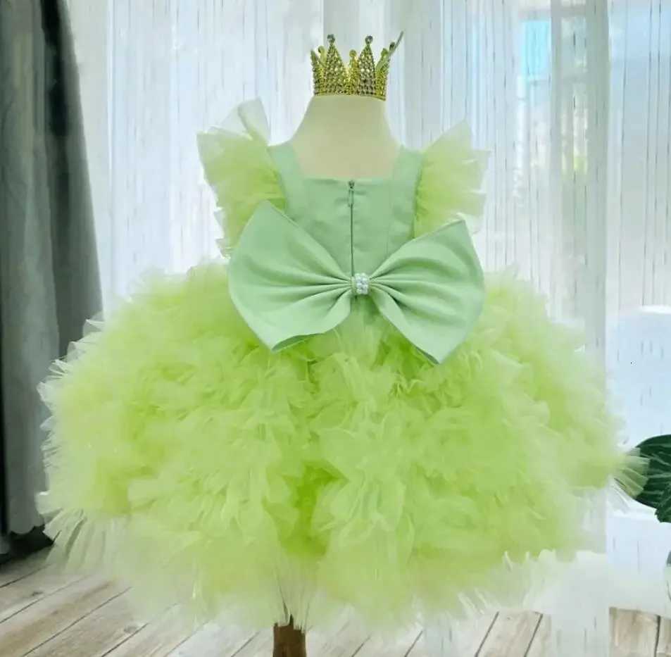Customized Yellow Flower Girl Dresses For Wedding Tiered Square Collar Pearls With Bow Kids Birthday Party First Communion Gown Z250926