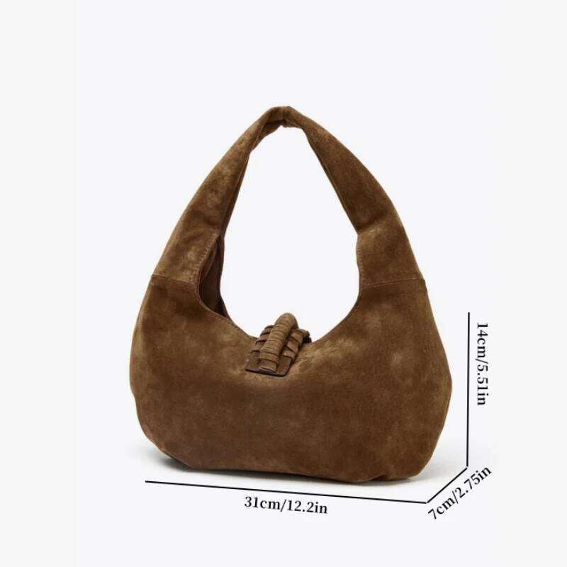 Design Suede Top Handle Handbags, Solid Color Half-Moon Shoulder Bags