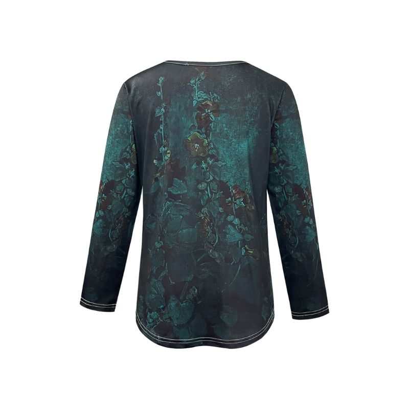 Soft Flowing Floral Design Ladies' Button-Up Long Sleeves Apparel | Stylish Breast Enlargement Fit Tops-YL23557