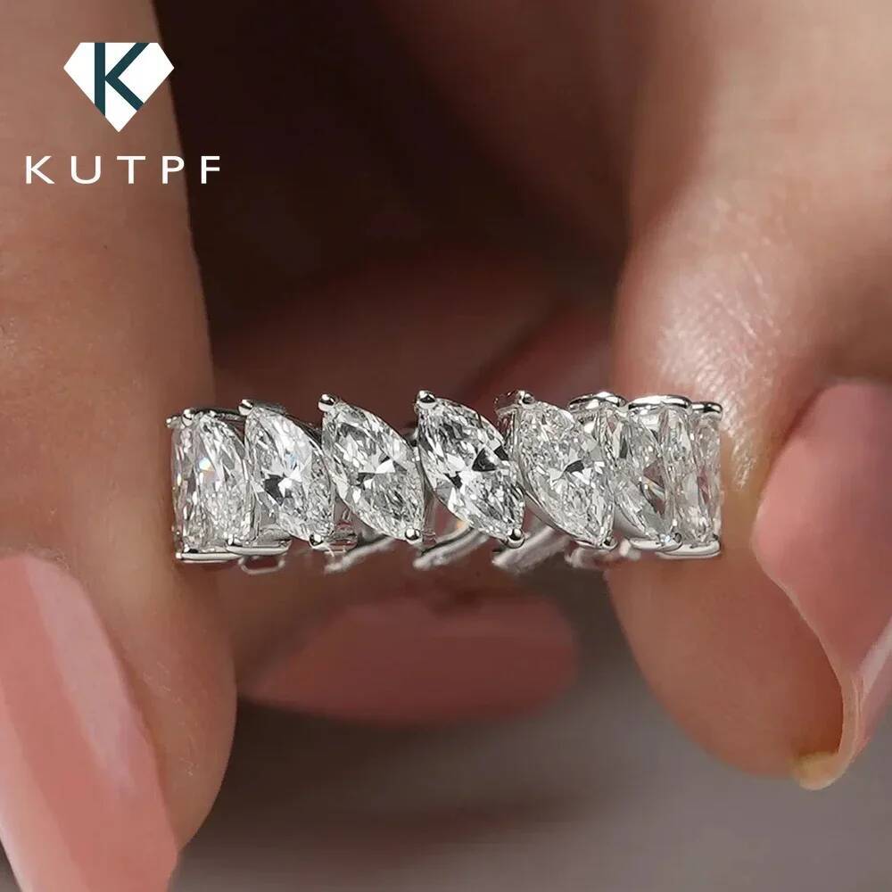 Marquise Cut Moissanite Eternity Ring Band with Certificate S925 Silver Hiphop Diamond Rings for Women men Wedding Fine Jewelry