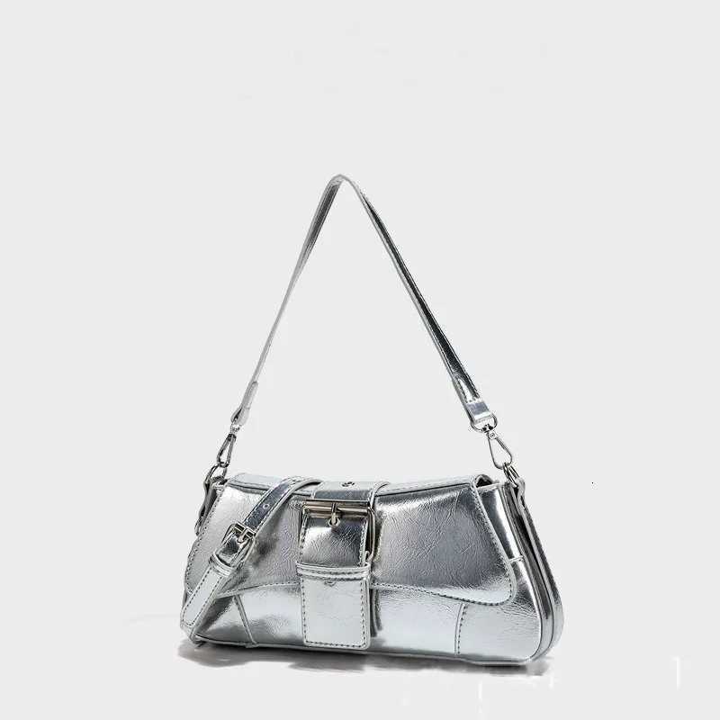 Fashion Silver Flap Shoulder Crossbody PU Leather Bags for Women Cool Buckle Designer Luxury Tote Purse Z250926