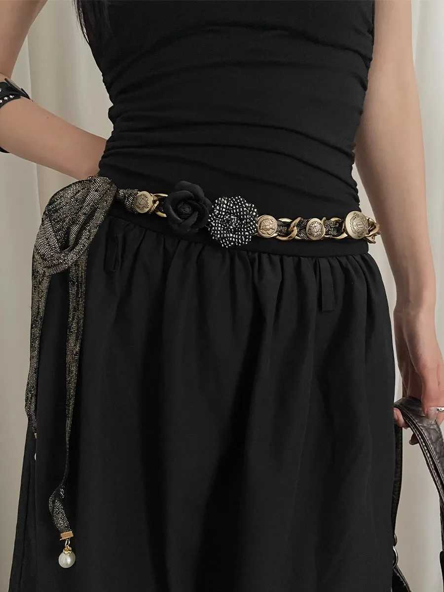 Wasteland wave of the West Miah Wind Flower Belt Women 2024 New Decorative Dress With HighEnd Design Feeling Waist Black L250926
