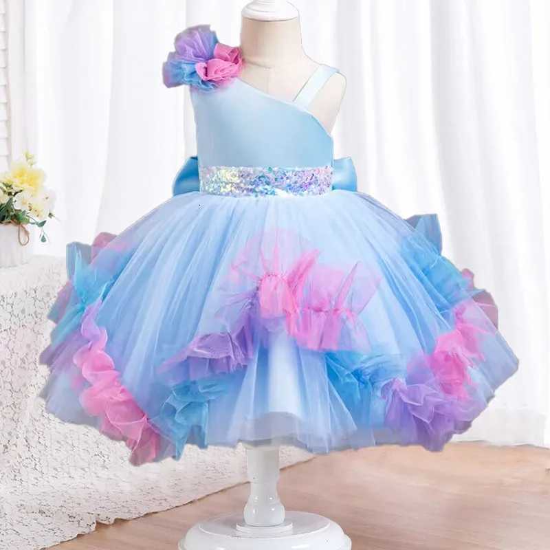 New One Shoulder Lace Girl Party Dress Elegant Girl Christmas Prom Evening Dress sheer 06Y Flower Boy Walk Show Fluffy Dress Z250926