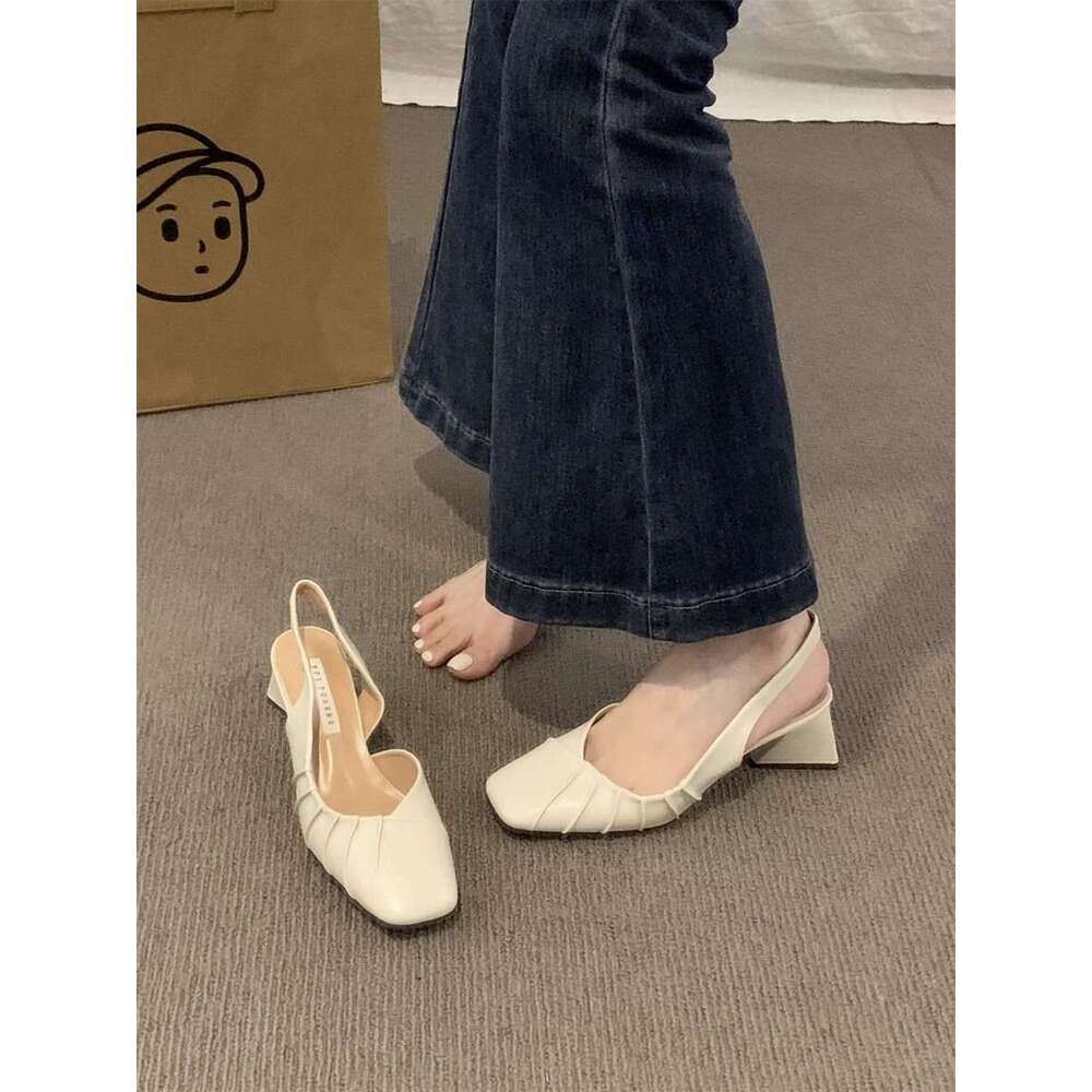 Gentle Style Designer Shoe Shallow Mouth Closed Toe Backless High Chunky Heels 2025 French New Sandals Single Women's Shoes