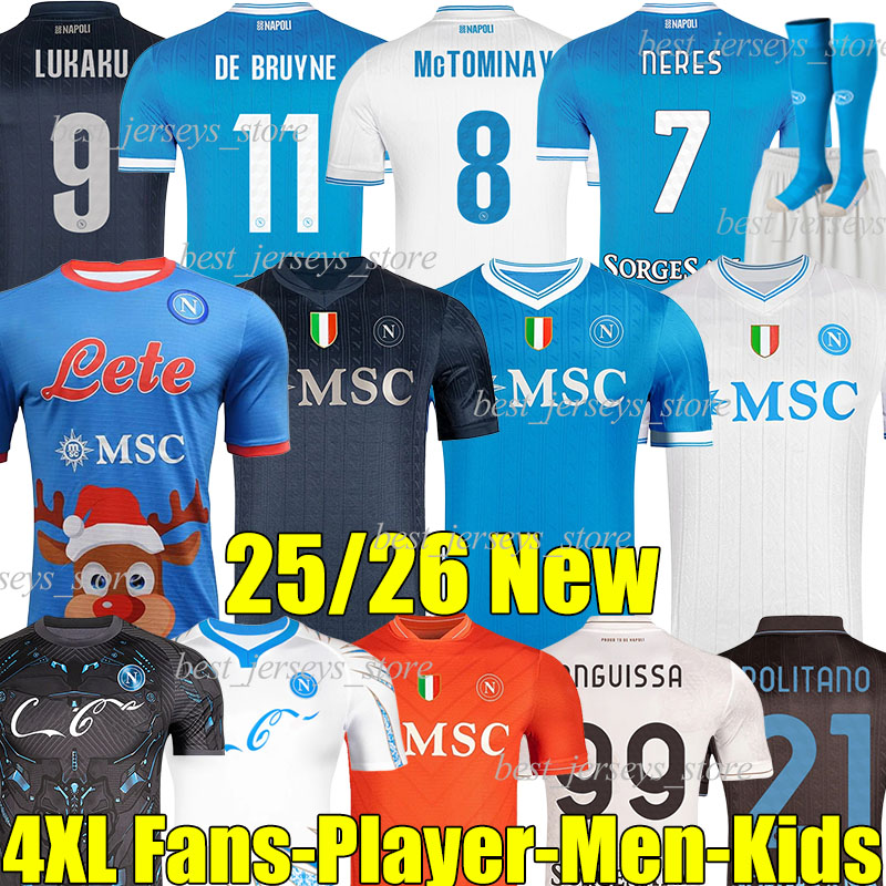 4XL 25/26 Naples Chrismas soccer jerseys napoli LUKAKU DE BRUYNE HOJLUND ANGUISSA McTOMINAY BEUKEMA NERES POLITANO LANG Men Kids Kits socks sets football shirts