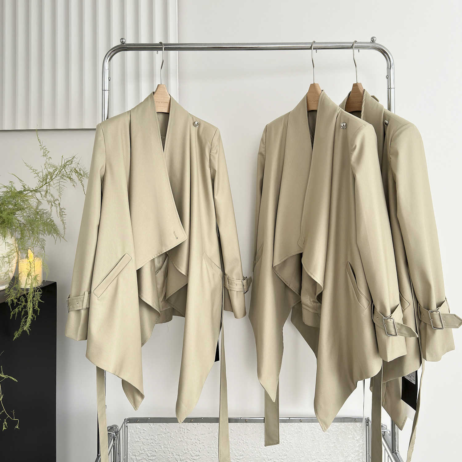 XinxingHepburn Sle Khaki Elegant Slimming Swing Collar Tie Windbreaker Womens Autumn Draped Coat W250926