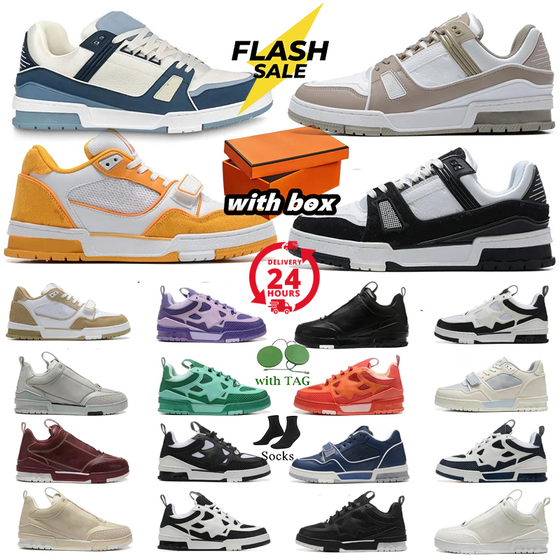 WITH BOX Designer Shoes Virgil Skate Sneakers Men Women Dress Shoes Embossed Skates Flower Calfskin Leather Denim Luxury Letter Dermis Low Platform Mens Trainers