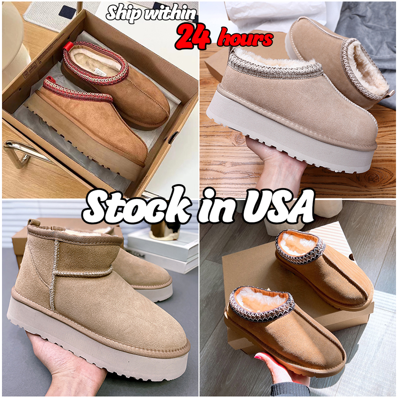 Womens slippers Tazz Chestnut Fur Slides Dheepskin Shearling slipper Tasman Classic Ultra Mini Platform Boots women snow Wool Blend Winter Booties big size 35-46