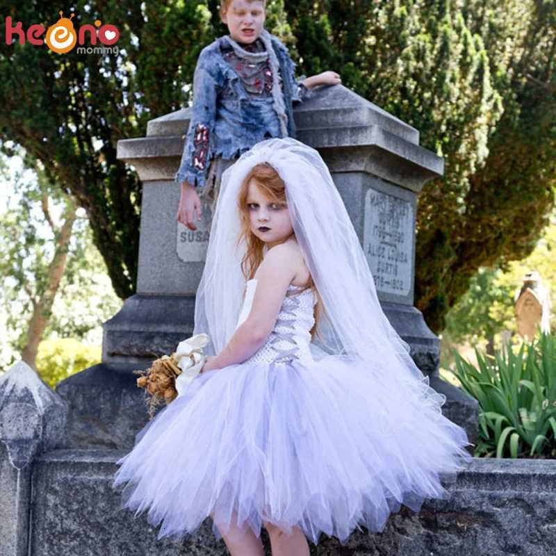 Halloween Dead Bride Girls Tutu Dress with Veil Children Corpse Lady Halloween Carnival Cosplay Costume Kids Fancy Tulle Dress Z250926